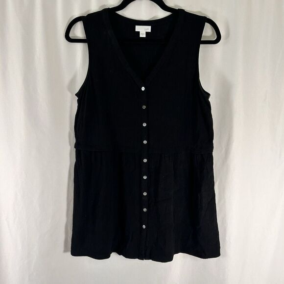J. Jill Tops - J Jill Tank Top Women's Small Solid Black Vneck Button Up Rayon Sleeveless
